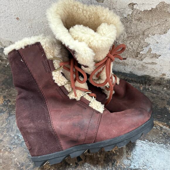 Sorel Boots Joan of Arctic Wedge II Suede Shearling Lace Up Winter Wedge Women 9 - Picture 2 of 5